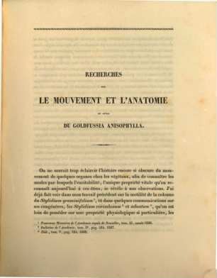 Recherches sur le mouvement et l'anatomie du style du Goldfussia Anisophylla