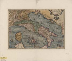 Karte von Italien, 1:2 400 000, Kupferstich, 1579 : Italiae Novissima Descriptio / Avctore Iacobo Castaldo Pedemontano. - [Ca. 1:2 400 000]. - [S.l.] , [1579]. - 1 Kt. : kolor. Kupferst. ; 50 x 34 cm