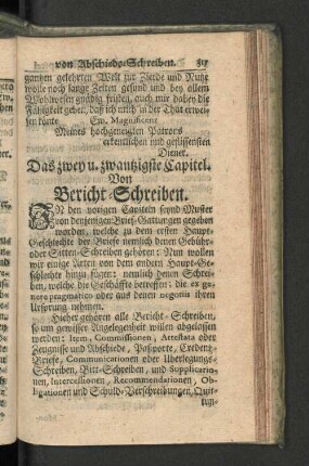 Das zwey u. zwantzigste Capitel. Von Bericht-Schreiben.