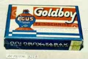 Pappschachtel für 50 Gramm "Goldboy EGUS Tabak FEINSCHNITT"