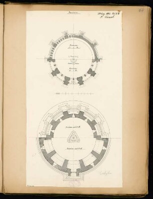 Wasserturm, Colmar Monatskonkurrenz März 1883: 4 halbe Grundrisse; Maßstabsleiste