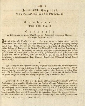 Das VIII. Capitel. Vom Salz-Licent und der Land-Accise.