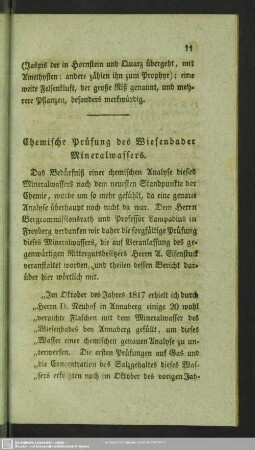 Chemische Prüfung des Wiesenbader Mineralwassers