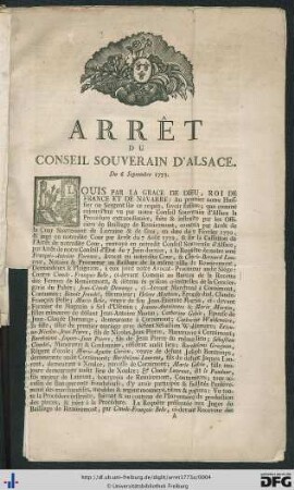 Arrêt Du Conseil Souverain D'Alsace.