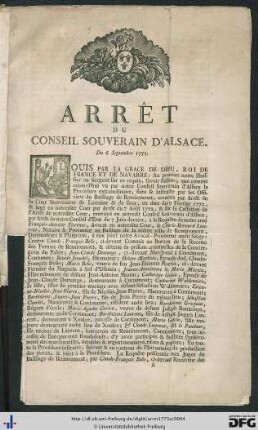 Arrêt Du Conseil Souverain D'Alsace.