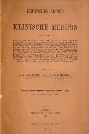Deutsches Archiv für klinische Medizin. 22, 22. 1878