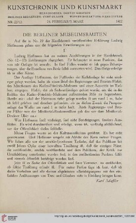 Neue Folge 33 = Jahrgang 57: Die Berliner Museumsbauten, 1