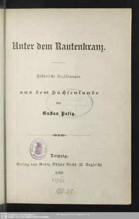Unter dem Rautenkranz : historische Erzählungen aus dem Sachsenlande