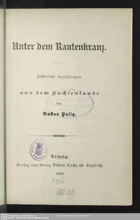 Unter dem Rautenkranz : historische Erzählungen aus dem Sachsenlande