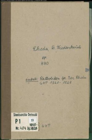 Kirchenbuchduplikat der evangelischen und katholischen Gemeinde Rheda, Kreis Wiedenbrück (GHT 1815-1828) (Gemeinde: Evangelische Gemeinde Rheda)