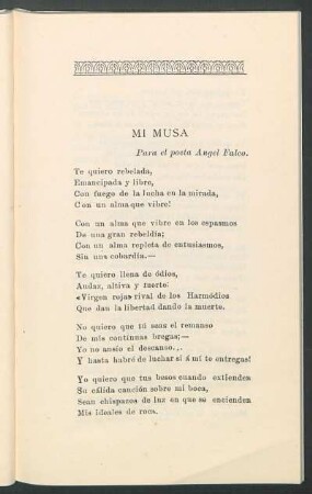 Mi musa : Para el poeta Angel Falco