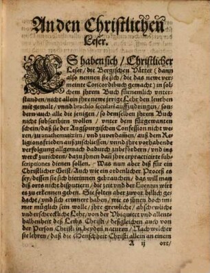 Historia der Augspurgischen Confession : Wie und inn welchem Verstandt sie vorlängst von dero genauen unnd verwandten im Artichel des Heiligen Abendmals nach der Wittenbergischen Concordiformel Anno 36 ist angenommen ...