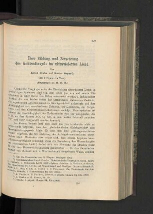 Über Bildung und Zersetzung des Kohlendioxyds im ultravioletten Licht.