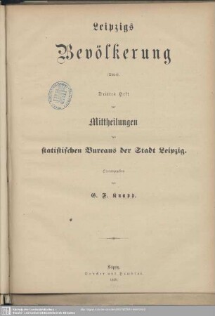 3.1869: Mittheilungen des Statistischen Bureaus der Stadt Leipzig
