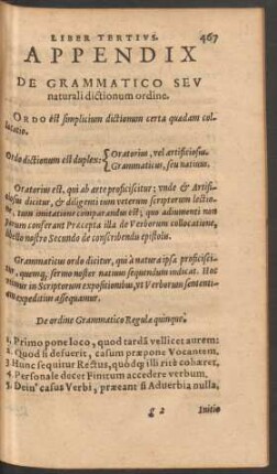 Appendix De Grammatico Seu naturali dictionum ordine.