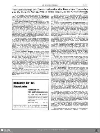 Vorstandssitzung des Zentralverbandes der Deutschen Uhrmacher am 17., 18. u. 19. Novbr. 1932 in Halle (Saale), in der Geschäftsstelle (Schluß)