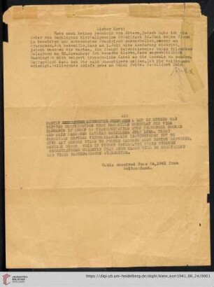 Korrespondenz von Alice und Ludwig Klein: Brief von Max Klein an Kurt Klein