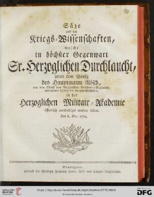 Säze aus den Kriegs-Wissenschaften