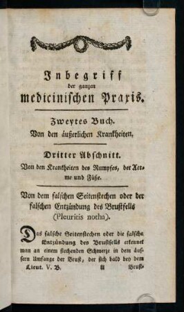 1-5, Von dem falschen Seitenstechen oder der falschen Entzündung des Brustfells (Pleuritis notha)