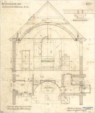 Fischer, Theodor; München - Laim; Interimskirche - Kirchenraum (Schnitt, Detail)