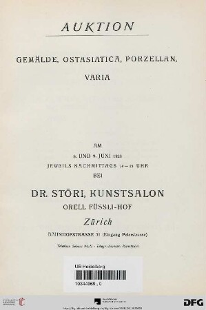Gemälde, Ostasiatica, Porzellan, Varia : Auktion ; am 8. und 9. Juni 1928