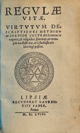 Regulae Vitae : Virtutum Descriptiones Methodicae