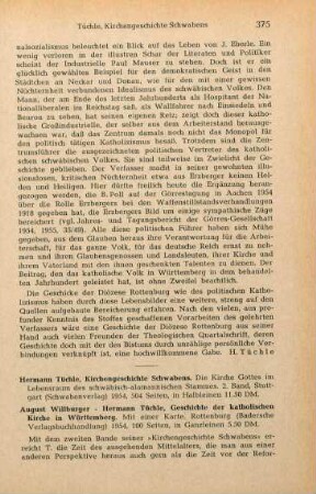 375-377 [Rezension] Tüchle, Hermann, Kirchengeschichte Schwabens; 2. Band