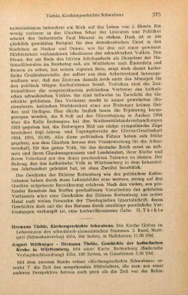 375-377 [Rezension] Tüchle, Hermann, Kirchengeschichte Schwabens; 2. Band