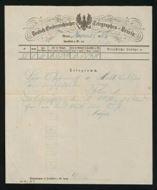 Telegramm vom November 1862