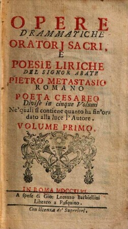 Opere drammatiche : oratori sacri e poesie liriche ..., 1
