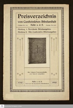 Preisverzeichnis der von Cansteinschen Bibelanstalt Halle a. d. S.