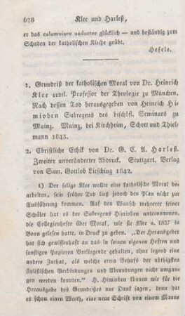 678-696 [Rezension] Klee, Heinrich, Grundriß der katholischen Moral