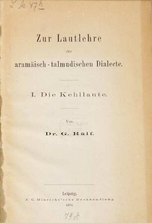 Zur Lautlehre der aramäisch-talmudischen Dialecte, I