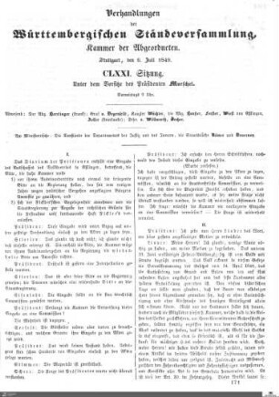 171. Sitzung, Stuttgart, 6.7.1849