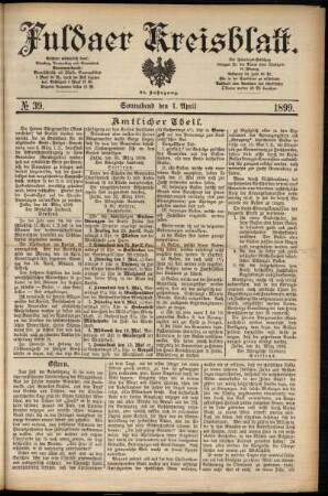 Erste Ausgabe vom Samstag, den 01. April 1899.