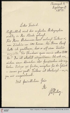 Briefe von Johan L. Heiberg an Franz Boll: Brief von Johan L. Heiberg an Franz Boll