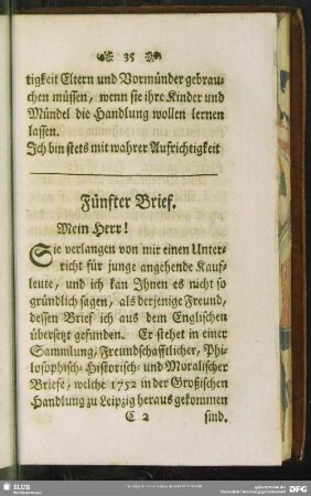Fünfter Brief. Mein Herr!