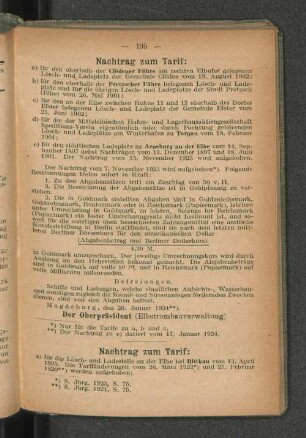 Nachtrag zum Tarif: