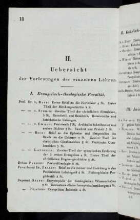 18-23, II. Uebersicht der Vorlesungen der einzelnen Lehrer
