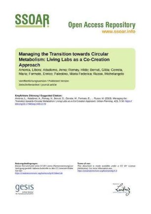 Managing the Transition towards Circular Metabolism: Living Labs as a Co-Creation Approach