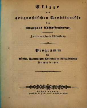 Skizze der geognostischen Verhältnisse der Umgegend Aschaffenburgs. 2