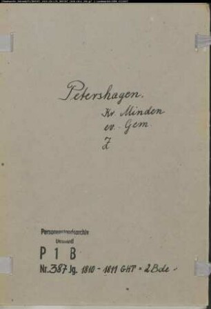 Zivilstandsregister der evangelischen Gemeinde Petershagen, Kreis Minden (GHT 1810-1811) (Gemeinde: Evangelische Gemeinden Petershagen)