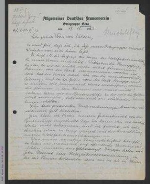Brief von Maria Quack an Dorothee von Velsen