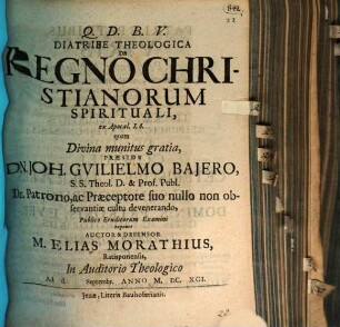 Diatribe theologica de regno Christianorum spirituali : ex Apocal. I. 6.