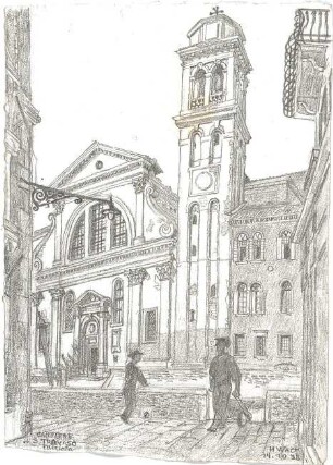 Wach, Hugo; Venedig (Italien); "Venezia ein architektonisches Portrait in Lithographien von H.C.C. Wach. Zweiter Teil: Blatt 37-69", Vorzeichnungen für geplante Publikation - San Trovaso (Perspektive)