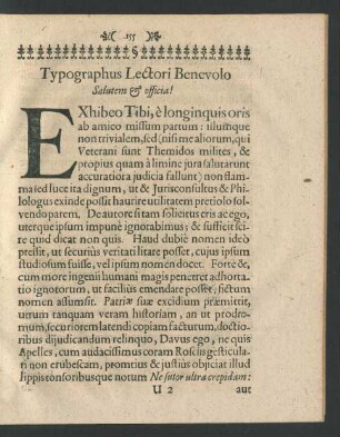 Typographus Lectori Benevolo Salutem [et] officia!