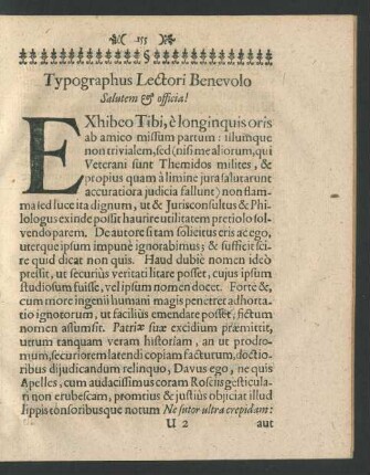 Typographus Lectori Benevolo Salutem [et] officia!