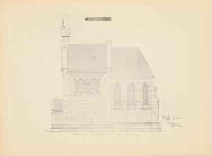 Romanische Kirche mit gotischem Chor: Seitenansicht 1:50 (aus: Drucke von Seminararbeiten der Königlich Technischen Hochschule Berlin, Bd. III)