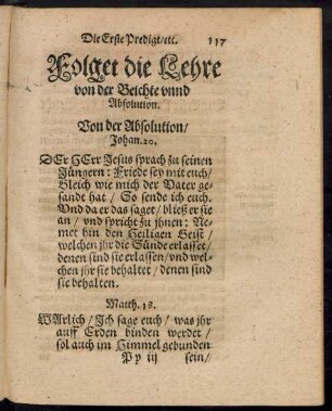 Folget die Lehre von der Beichte unnd Absolution.