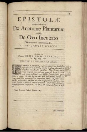Epistolæ quædam circa has De Anatome Plantarum